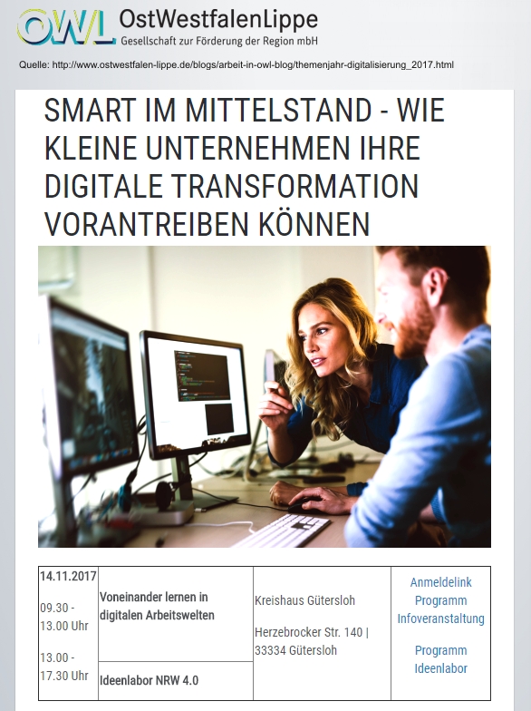 Smart im Mittelstand - Wie kleine Unternehmen ihre digitale Transformation vorantreiben können. Dies wird mittels unterschiedlicher Förderprogramm des Landes und Bundes unterstützt. 