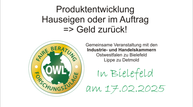 🚀 Produktentwicklung - Hauseigen oder im Auftrag => Geld zurück! 🚀 Die Wirtschaftsförderung Bielefeld lädt ein zum Erfahrungsaustausch in Bielefeld. Experten geben Tipps zur Beantragung, Planung & Umsetzung. Michael Tönsing von MT MARKETEER ist dabei