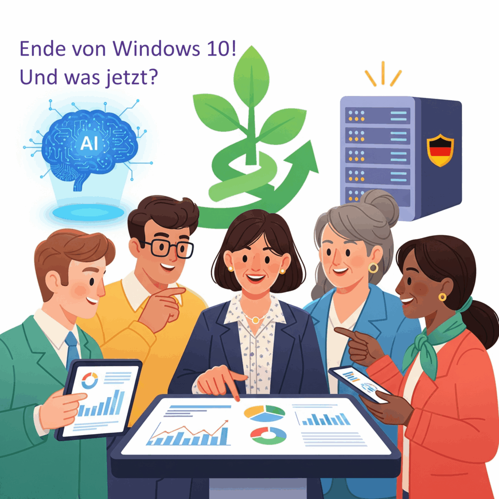 Darum jetzt die Digitalisierung anpacken! Die digitale Welt verändert sich rasant, und wer mithalten will, muss jetzt handeln. Drei wichtige Entwicklungen, die eng miteinander verknüpft sind, machen das besonders deutlich: - Das Ende von Windows 10 - Die Macht der KI - Datensicherheit made in Germany