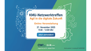 Die OWL GmbH und die G.I.B. GmbH laden kleine und mittlere Unternehmen (KMU) in NRW herzlich zum Online-Netzwerktreffen „Agil in die digitale Zukunft“ ein. Nutzen Sie die Chance, sich mit der INQA-Community auszutauschen und von Best Practices zu profitieren.Das INQA-Coaching hat vielen KMU bereits wertvolle Impulse für ihre Entwicklung gegeben. Beim Treffen geht es darum, dranzubleiben, Erfahrungen zu teilen und voneinander zu lernen.