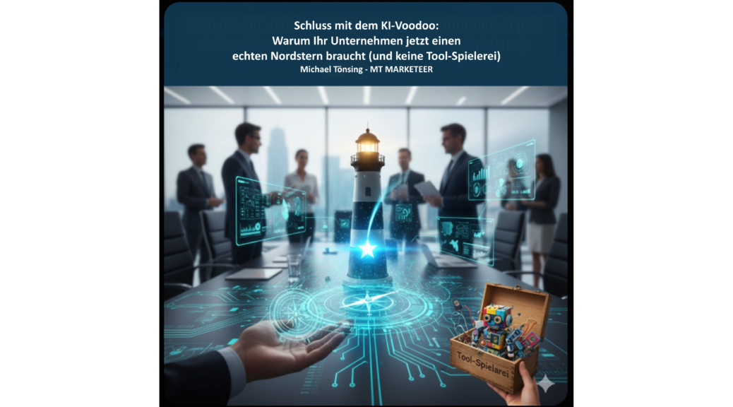 Schluss mit dem KI-Voodoo: Warum Ihr Unternehmen jetzt einen echten Nordstern braucht (und keine Tool-Spielerei) Bild: Gemini-generiert / Komposing MT MARKETEER