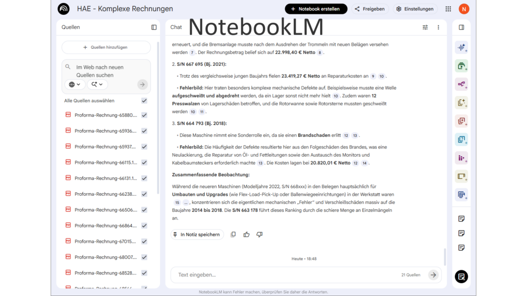 Anwendung von NotebookLM zur Analyse komplexer Rechnungen und Daten.
MT MARKETEER 2026