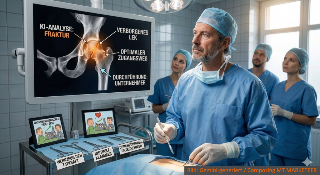 Die KI liefert das Röntgenbild, aber die Operation führt der Unternehmer selbst durch. Bild: Gemini-generiert / Composing MT MARKETEER