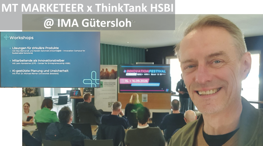 Toller Austausch bei der Veranstaltung "DenkBar" von der HSBI bei der IMA in Gütersloh! Für mich als zertifizierten INQA-Coach war der Workshop 'Mitarbeitende als Innovationstreiber' mit Leon Kansteiner von der HSBI ein echtes Highlight. Hier wurde einmal mehr deutlich: Das Potenzial Ihrer Belegschaft ist der Schlüssel zur erfolgreichen Transformation, und es ist Zeit, dieses zu heben. Gemeinsam packen wir das Umsetzungsproblem an und machen aus Betroffenen Beteiligte! Bild: Michael Tönsing / Composing: MT MARKETEER